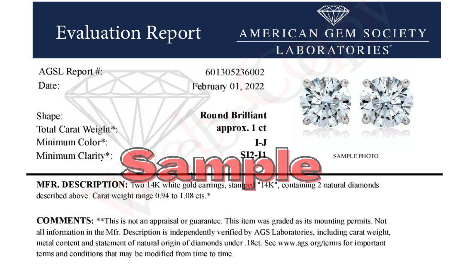 Contemporain Clous d'oreilles en or blanc 14 carats certifié AGS avec diamants taille ronde brillants de 1,0 carat au total en vente