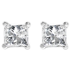 Orecchini con diamante solitario taglio principessa certificati AGS in oro bianco 14K da 1,0 cttw