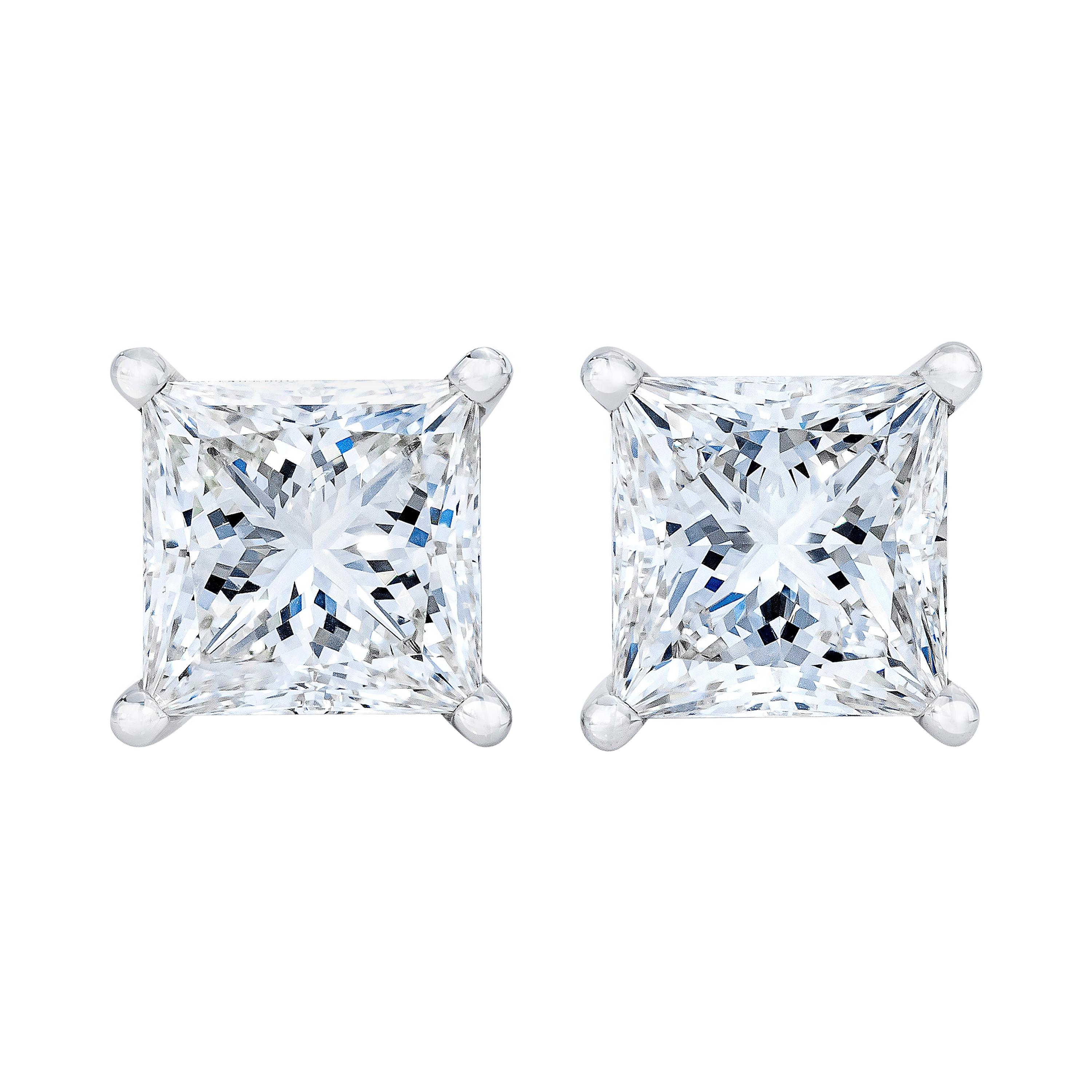 AGS Certified 14k White Gold 1.0 Cttw Princess Solitaire Diamond Stud Earrings