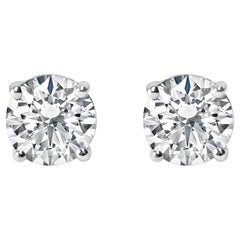 Boucles d
oreilles en or blanc 14K certifié AGS 1.0 Cttw diamant solitaire