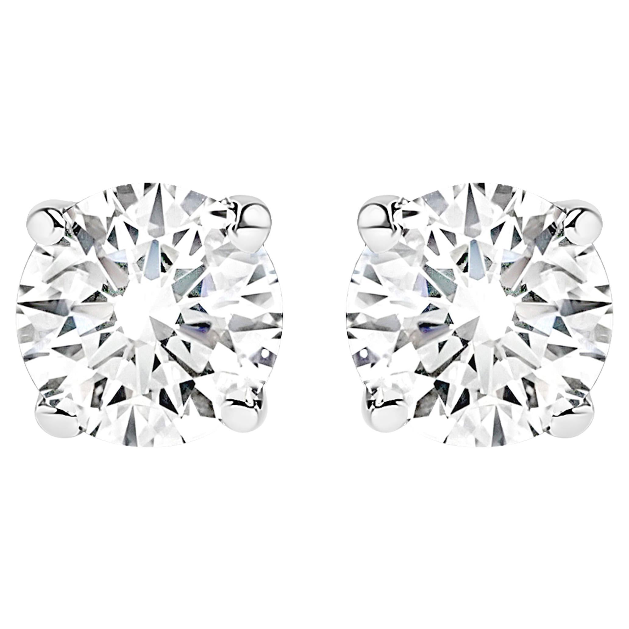 AGS Certified 14K White Gold 1.00 Carat Diamond Push Back Stud Earring