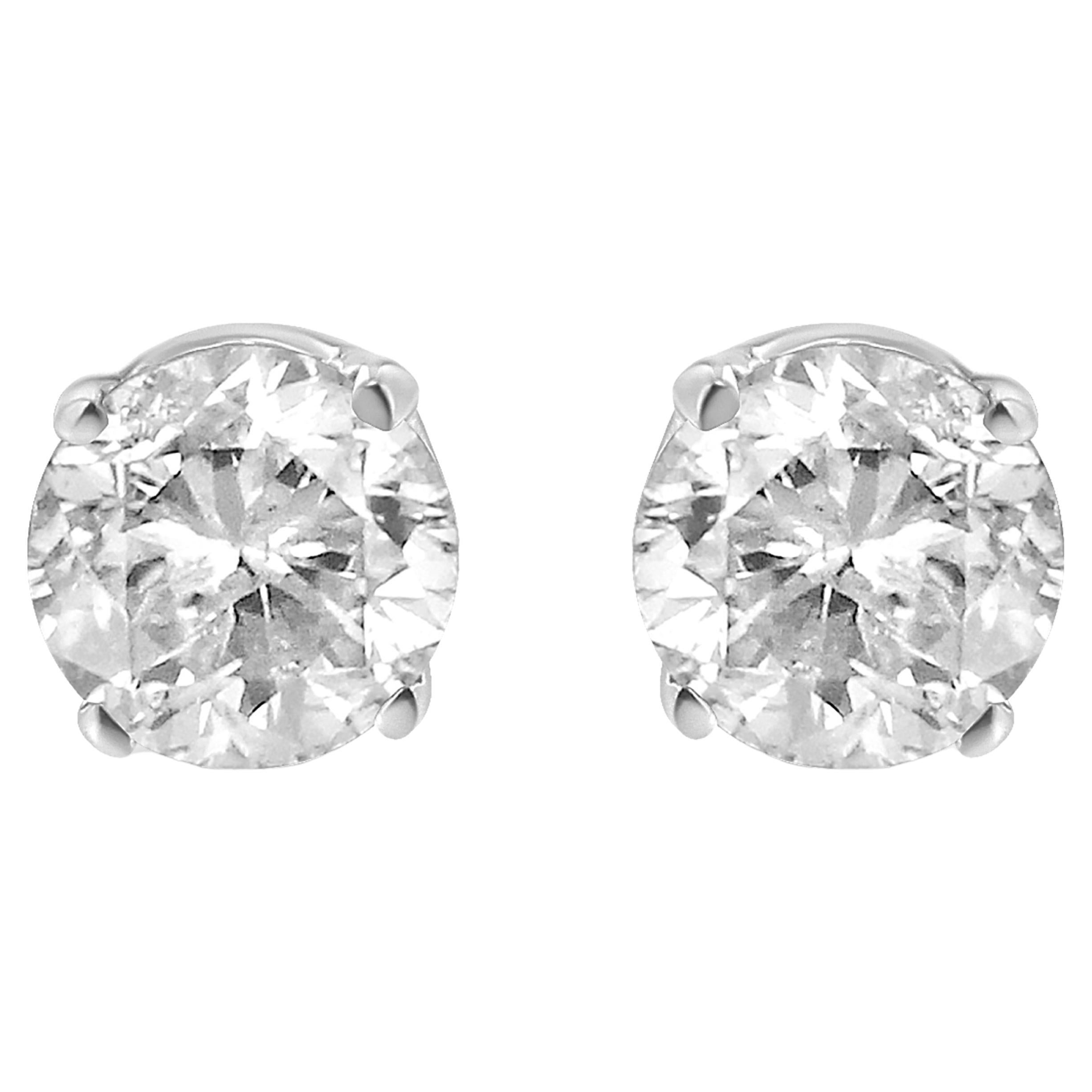 AGS Certified 14K White Gold 1.00 Carat Diamond Push Back Stud Earrings