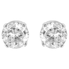 AGS Certified 14K White Gold 1.00 Carat Diamond Push Back Stud Earrings