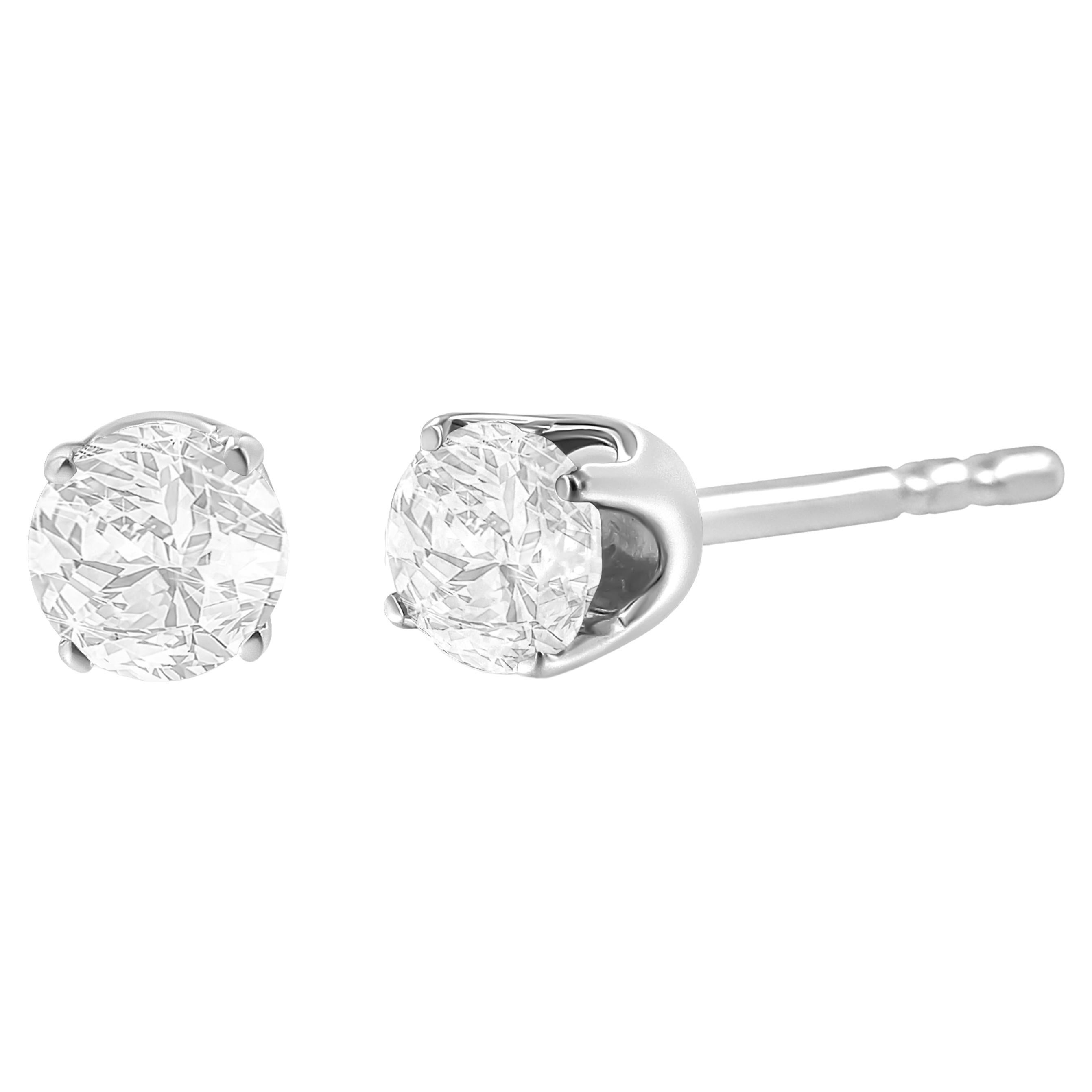 AGS Certified 14K White Gold 1.00 Carat Solitaire Diamond Stud Earrings