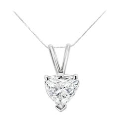 AGS Certified 14K White Gold 3/4 Carat Heart Shaped Solitaire Diamond Pendant