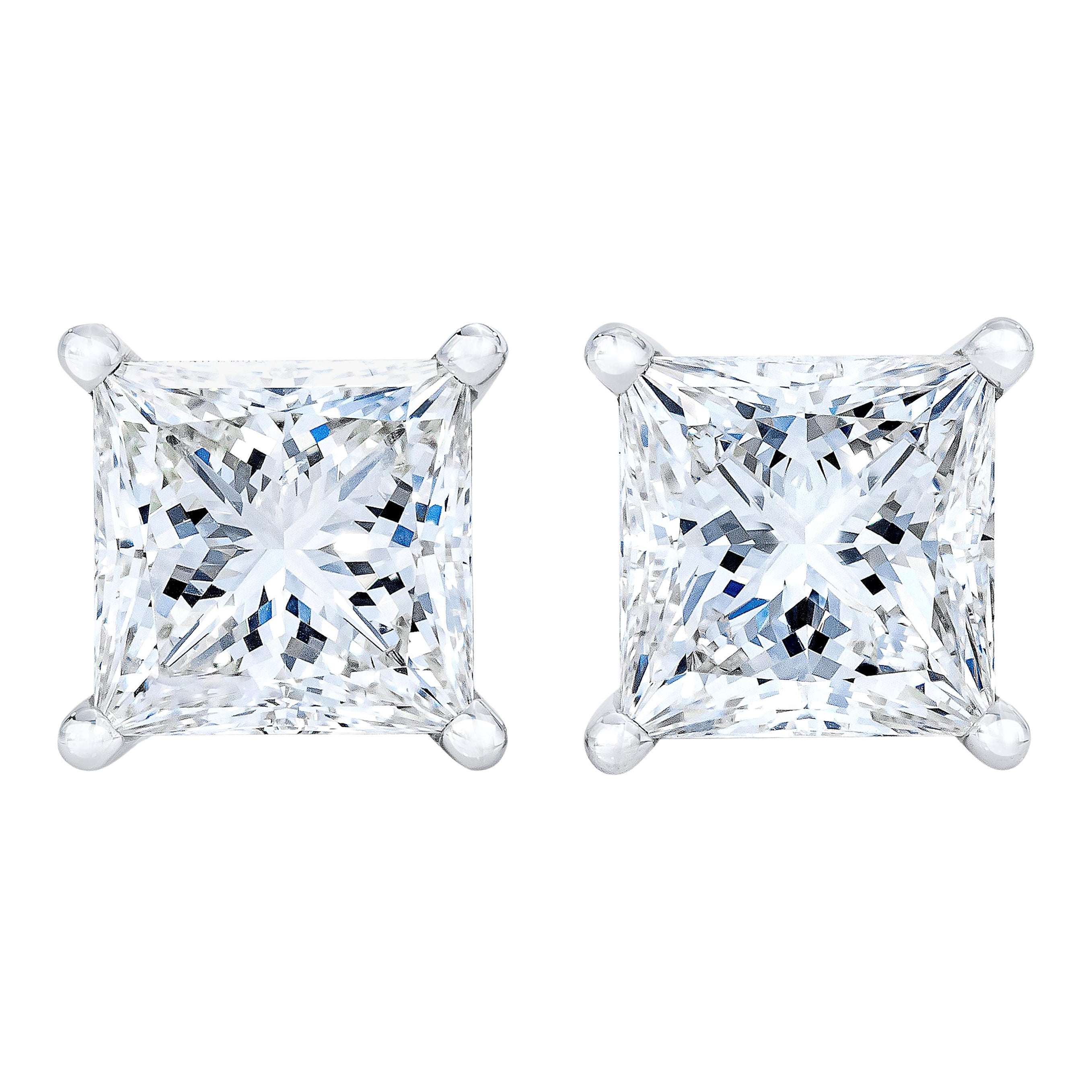 Clous d'oreilles en or blanc 14 carats avec diamants solitaires de 3/8 carats certifiés AGS