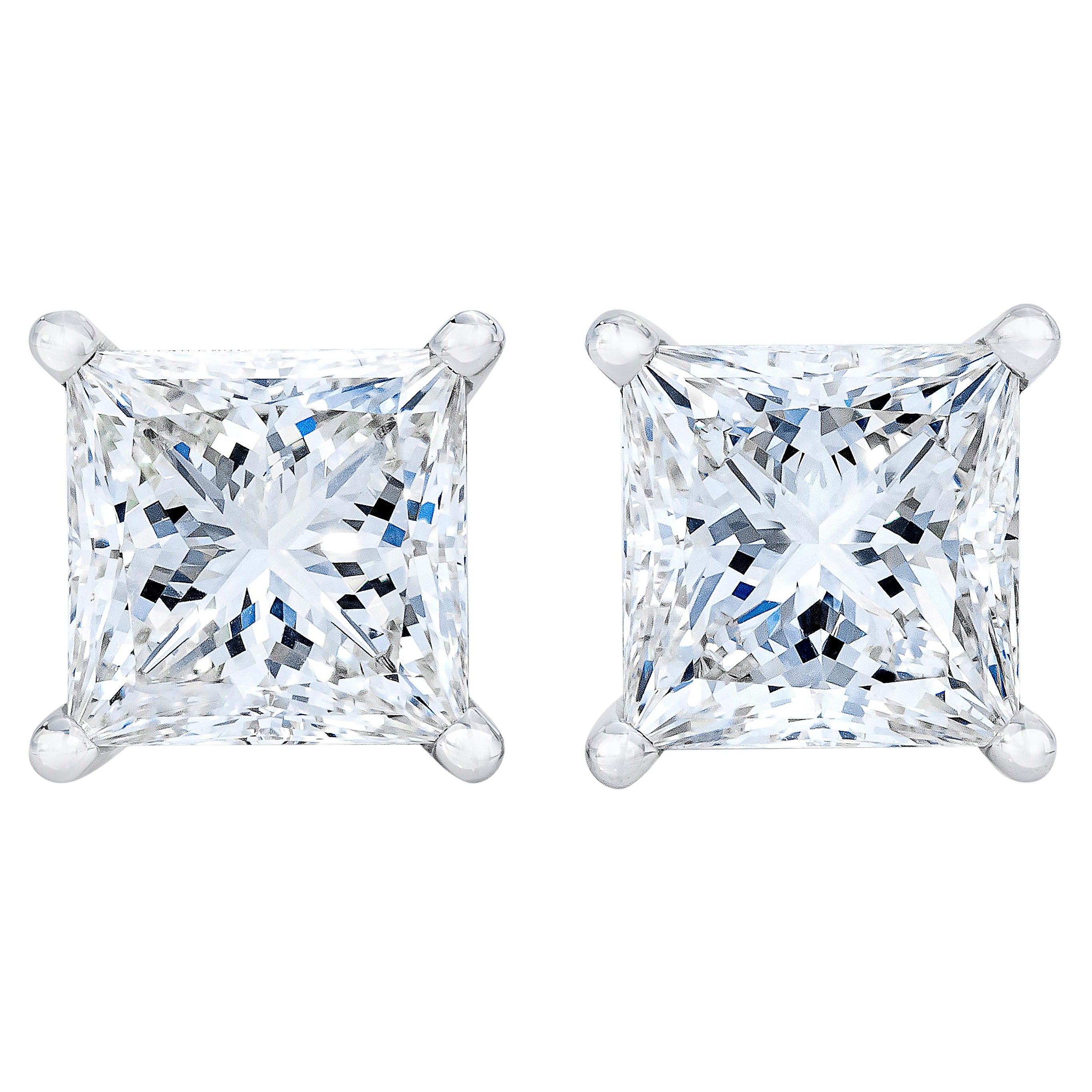 Clous d'oreilles en or blanc 14 carats avec diamants solitaires de 3/8 carats certifiés AGS
