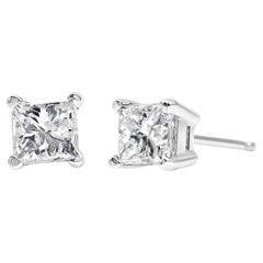 AGS Certified 14k White Gold 3/8 Carat Solitaire Diamond Push Back Stud Earrings