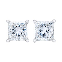 AGS Certified 14k White Gold 3/8 Cttw Princess Solitaire Diamond Stud Earrings