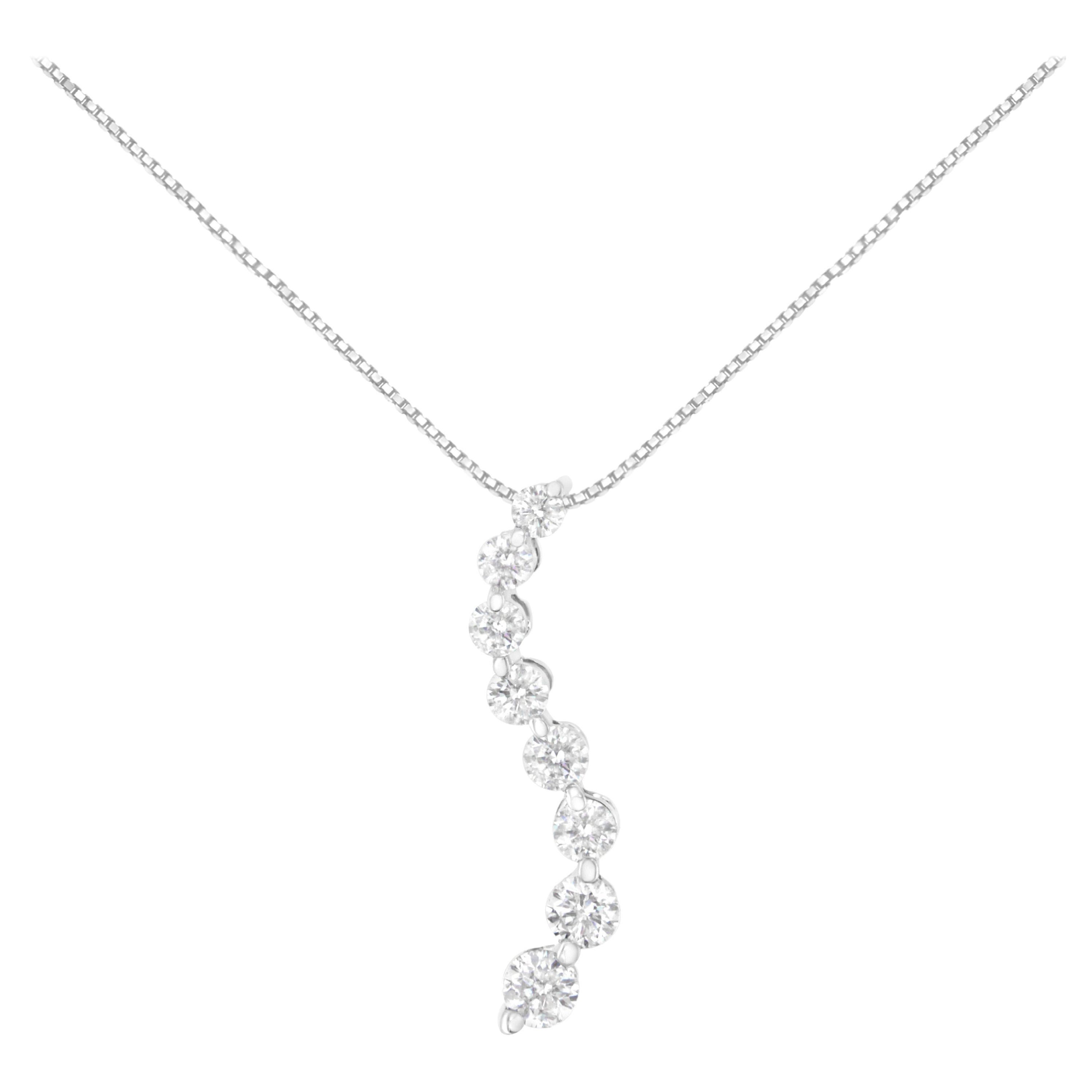AGS Certified 14K White Gold 3.0 Carat Diamond Journey Pendant Necklace