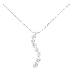 AGS Certified 14K White Gold 3.0 Carat Diamond Journey Pendant Necklace