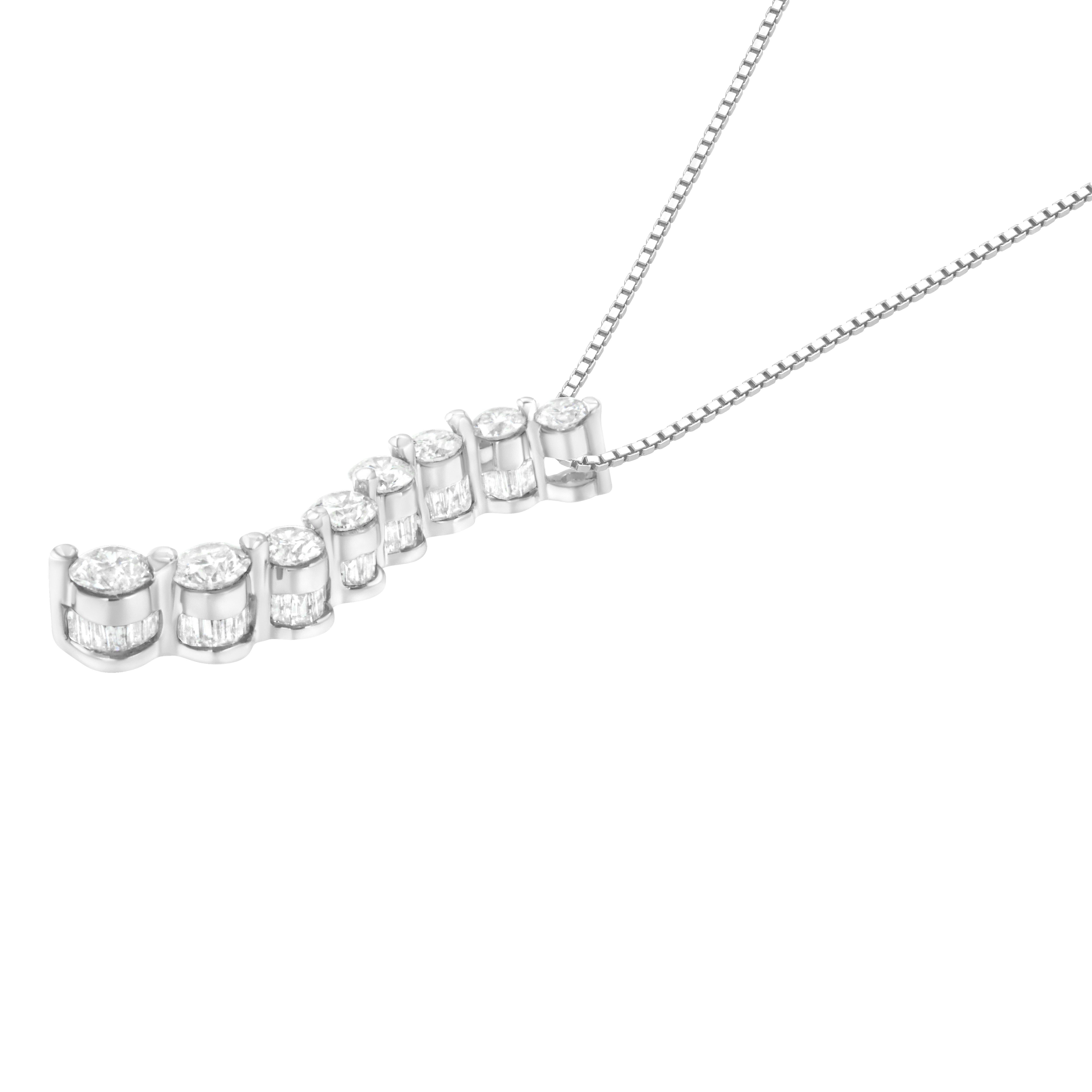 Contemporary AGS Certified 14K White Gold 3.0 Carat Diamond Journey Pendant Necklace For Sale