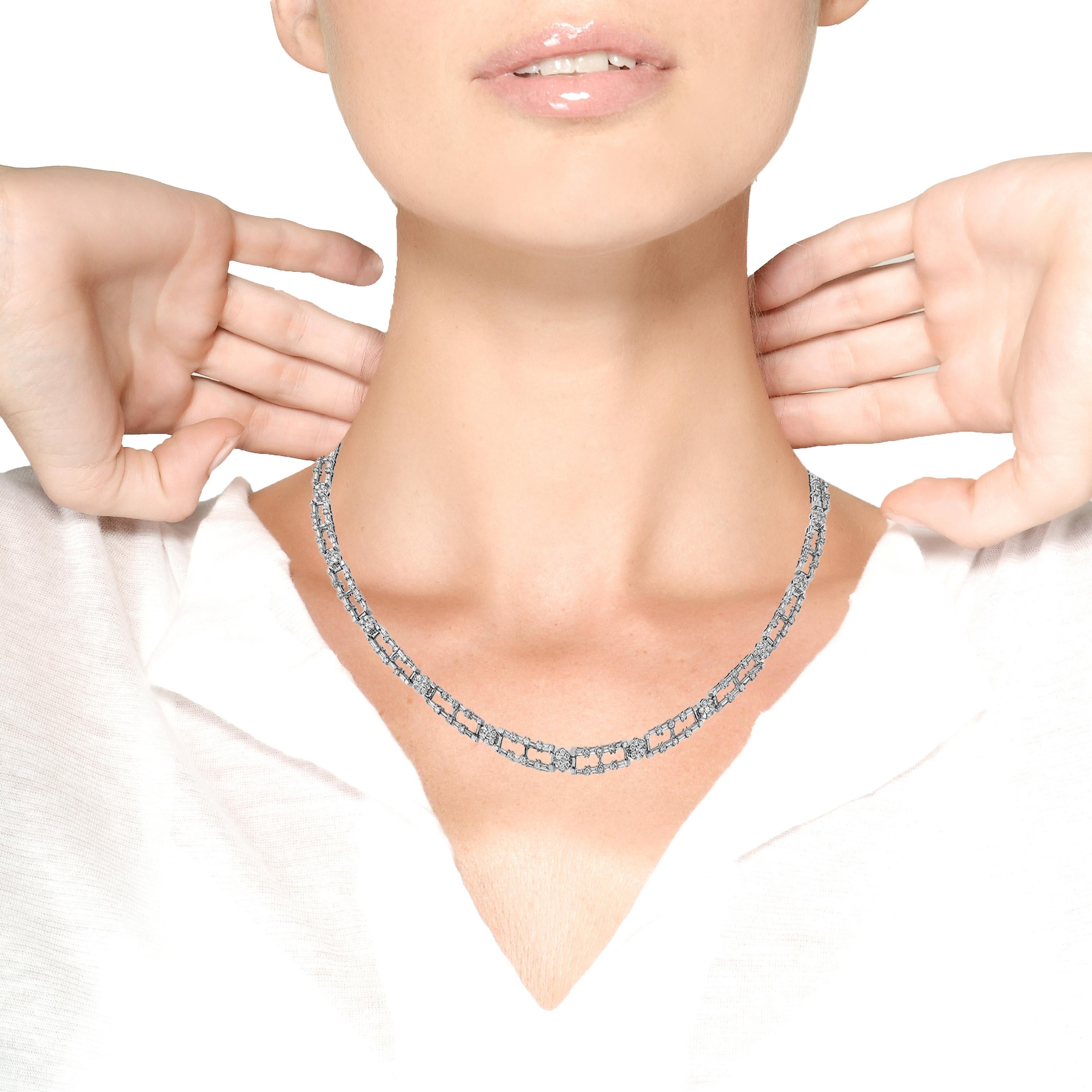 Round Cut AGS Certified 14K White Gold 8 1/2 Carat Diamond Choker Necklace