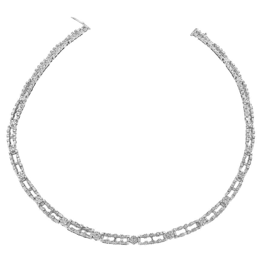 AGS Certified 14K White Gold 8 1/2 Carat Diamond Choker Necklace For Sale