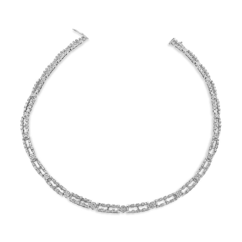AGS Certified 14K White Gold 8 1/2 Carat Diamond Cluster Link Choker Necklace In New Condition For Sale In New York, NY