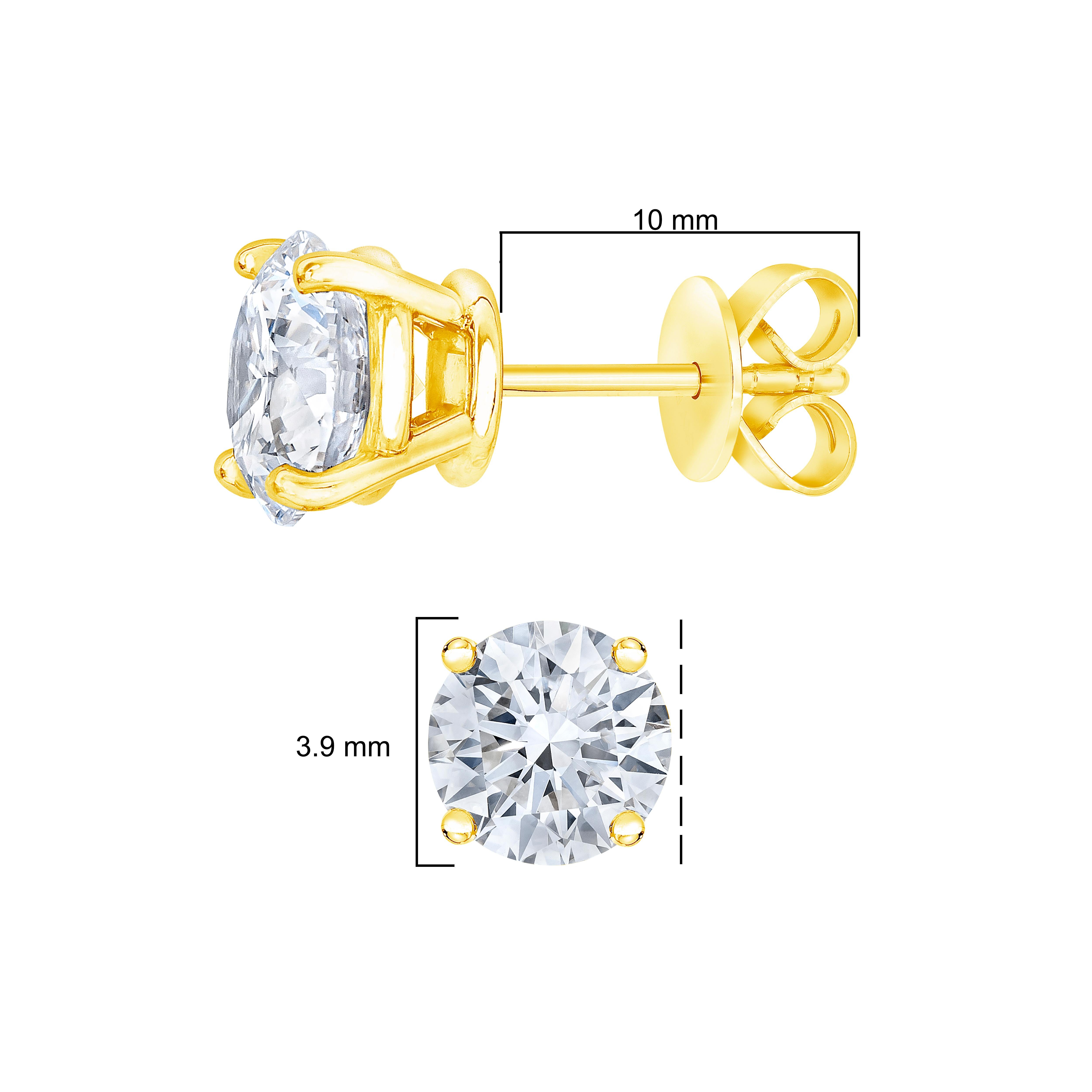 Brilliant Cut AGS Certified 14K Yellow Gold 1/2 Carat Round-Cut Diamond Stud Earrings For Sale
