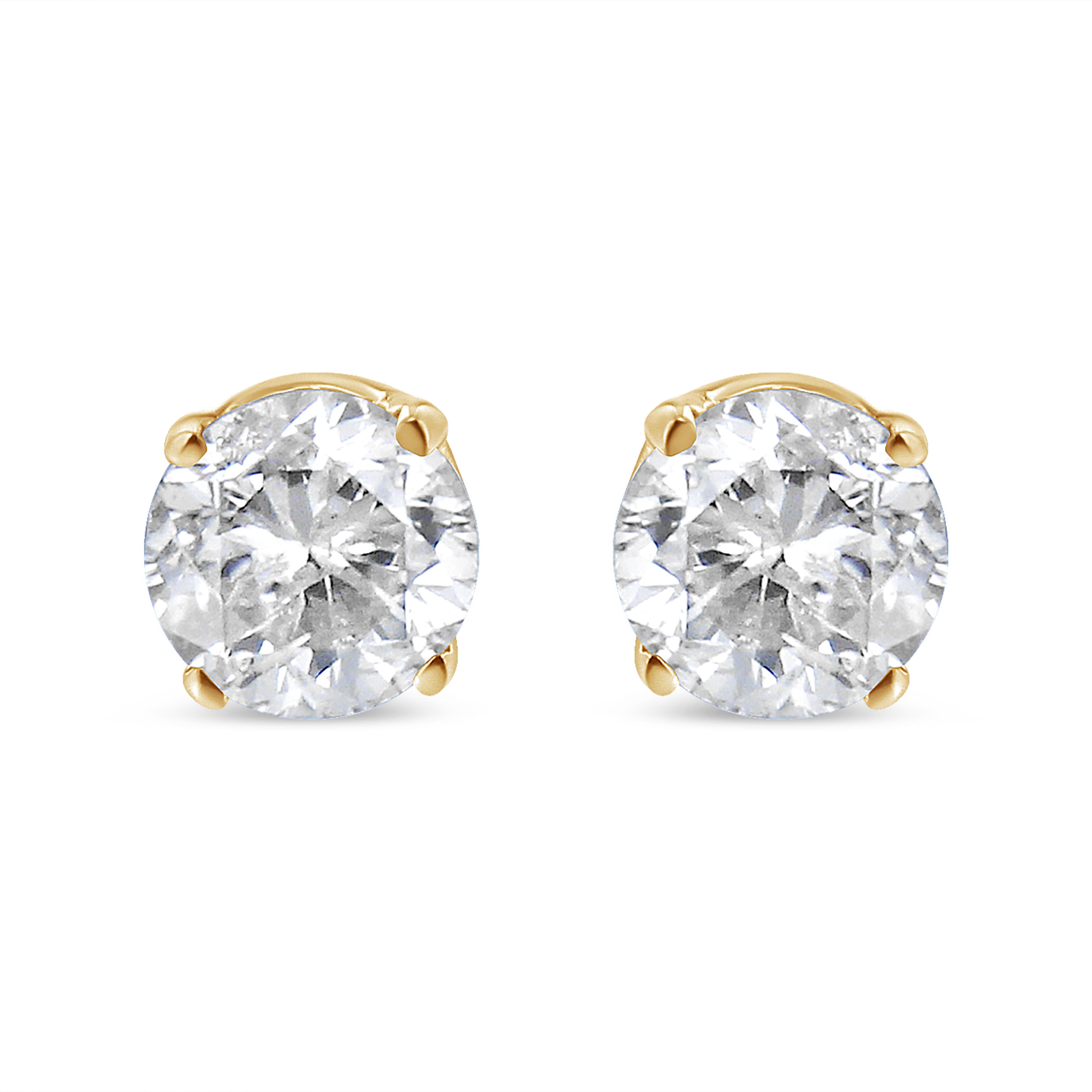 Celebrate any occasion with these classic shimmering diamond stud earrings. Crafted from 14k yellow gold each earring showcases a sparkling round-cut solitaire diamond in a 4-Prong Setting. Dazzling with 1/2 cttw of diamonds and a bright polished