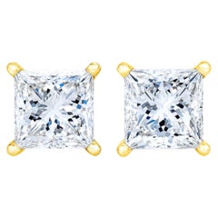 AGS Certified 14k Yellow Gold 1/2 Carat  Solitaire Diamond Stud Earrings
