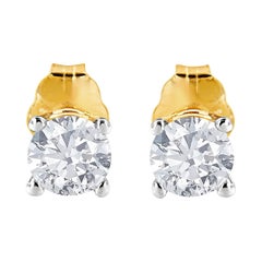 AGS Certified 14k Yellow Gold 1/2 Ctw Brilliant Round-Cut Diamond Stud Earrings