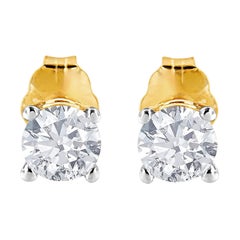 AGS Certified 14k Yellow Gold 1/2 Ctw Brilliant Round-Cut Diamond Stud Earrings