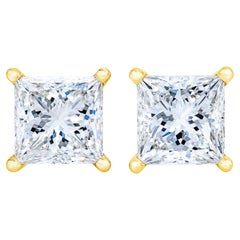 AGS Certified 14k Yellow Gold 1/4 Carat Diamond Push Back Stud Earrings