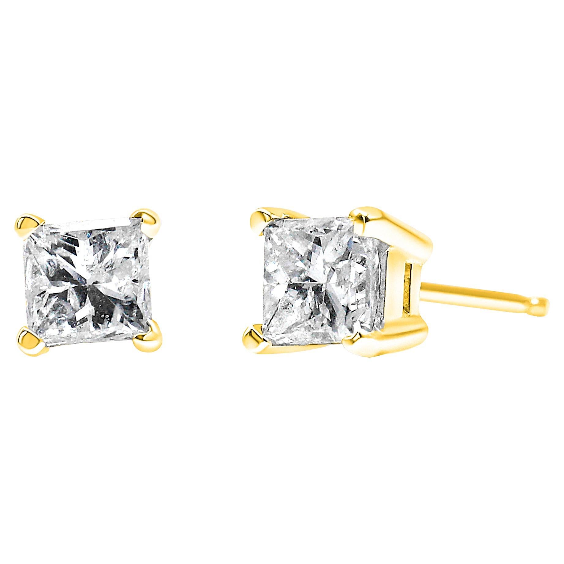 AGS Certified 14K Yellow Gold 1/4 Carat Diamond Push Back Stud Earrings For Sale