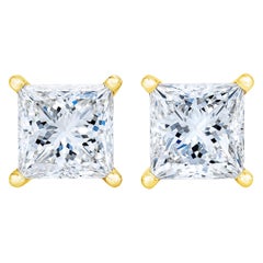 AGS Certified 14K Yellow Gold 1/4 Carat Solitaire Princess Diamond Stud Earrings AGS Certified 14K Yellow Gold 1/4 Carat Solitaire Princess Diamond Stud Earrings