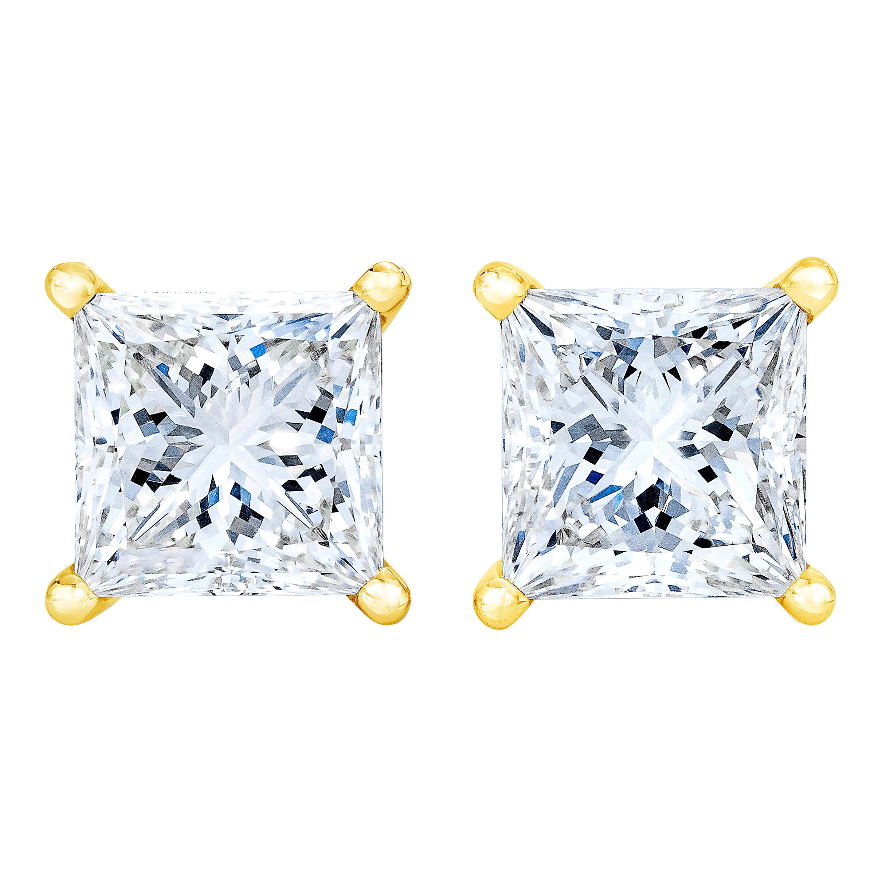 AGS Certified 14K Yellow Gold 1/4 cttw Princess-Cut Solitaire Diamond Earrings