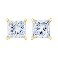 AGS Certified 14k Yellow Gold 1/4 Cttw Princess Solitaire Diamond Stud Earrings