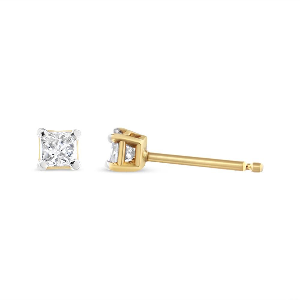 Moderne Boucles d'oreilles en or jaune 14K certifié AGS 1/5 Cttw Princesse Solitaire Diamant en vente