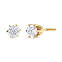 AGS Certified 14K Yellow Gold 2 Carat Round-Cut Diamond 6 Prong Stud Earring