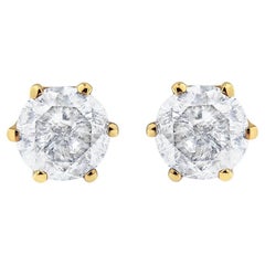 AGS Certified 14K Yellow Gold 2 Carat Round-Cut Diamond 6 Prong Stud Earring