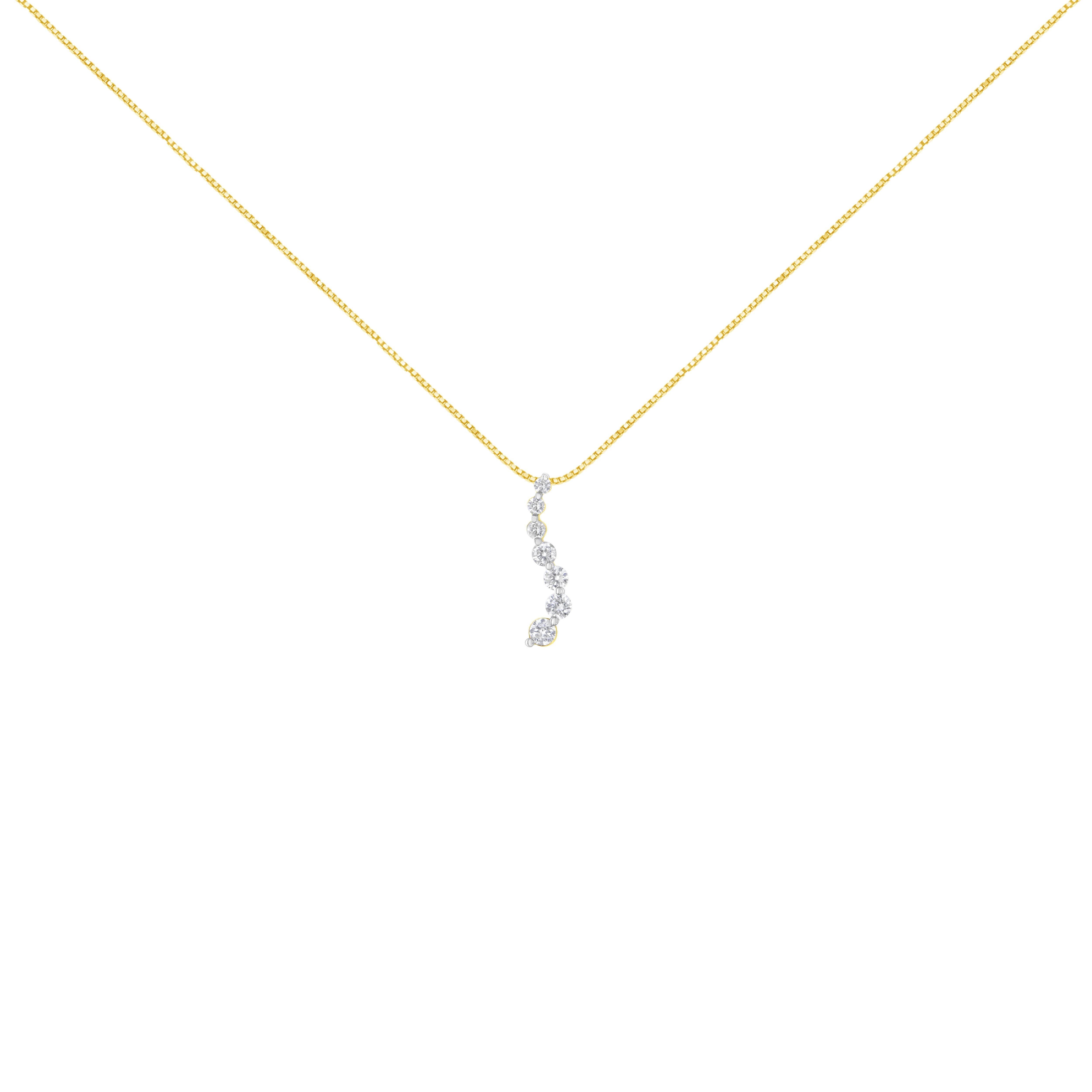 Surprise her by gifting her this beautiful 2.00 cttw diamond journey pendant on any special occasion. Featuring a classy design, the pendant is crafted of warm 14k yellow gold. It is elegantly adorned with sparkling 7 graduating, prong-set round cut