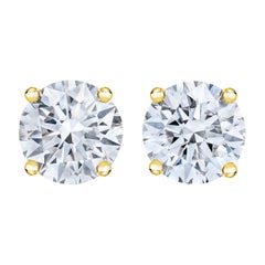 AGS Certified 14K Yellow Gold 2.00 Carat Round-Cut Diamond Stud Earring