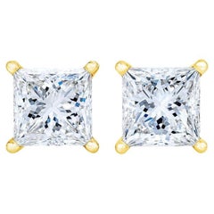 AGS Certified 14K Yellow Gold 3/8 Carat Solitaire Diamond Push Back Stud Earring
