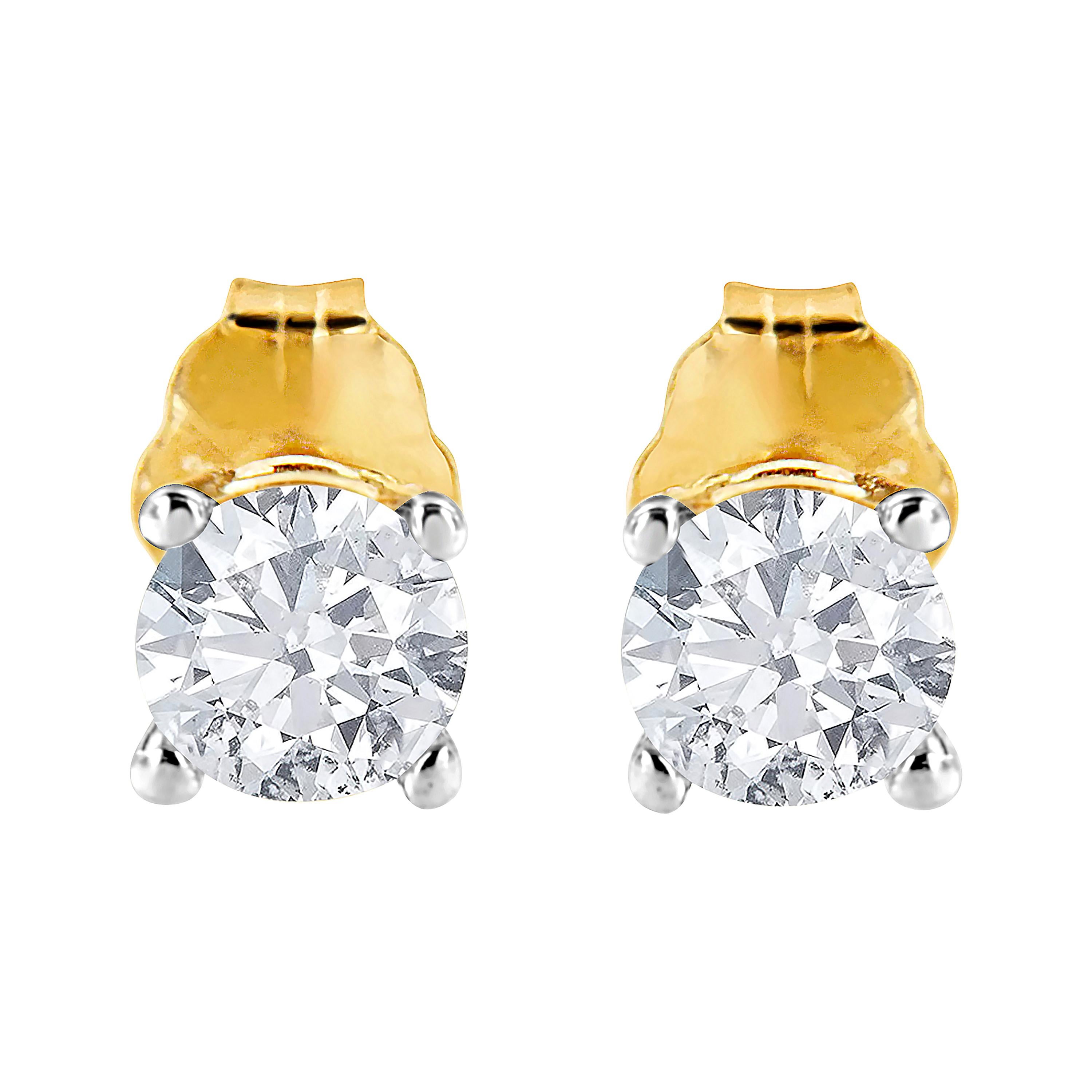 AGS Certified 14K Yellow Gold 3/8 Cttw Round Solitaire Diamond Stud Earrings