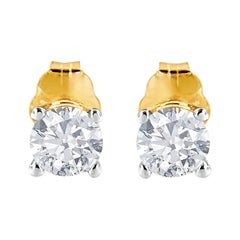AGS Certified 14K Yellow Gold 3/8 Cttw Round Solitaire Diamond Stud Earrings