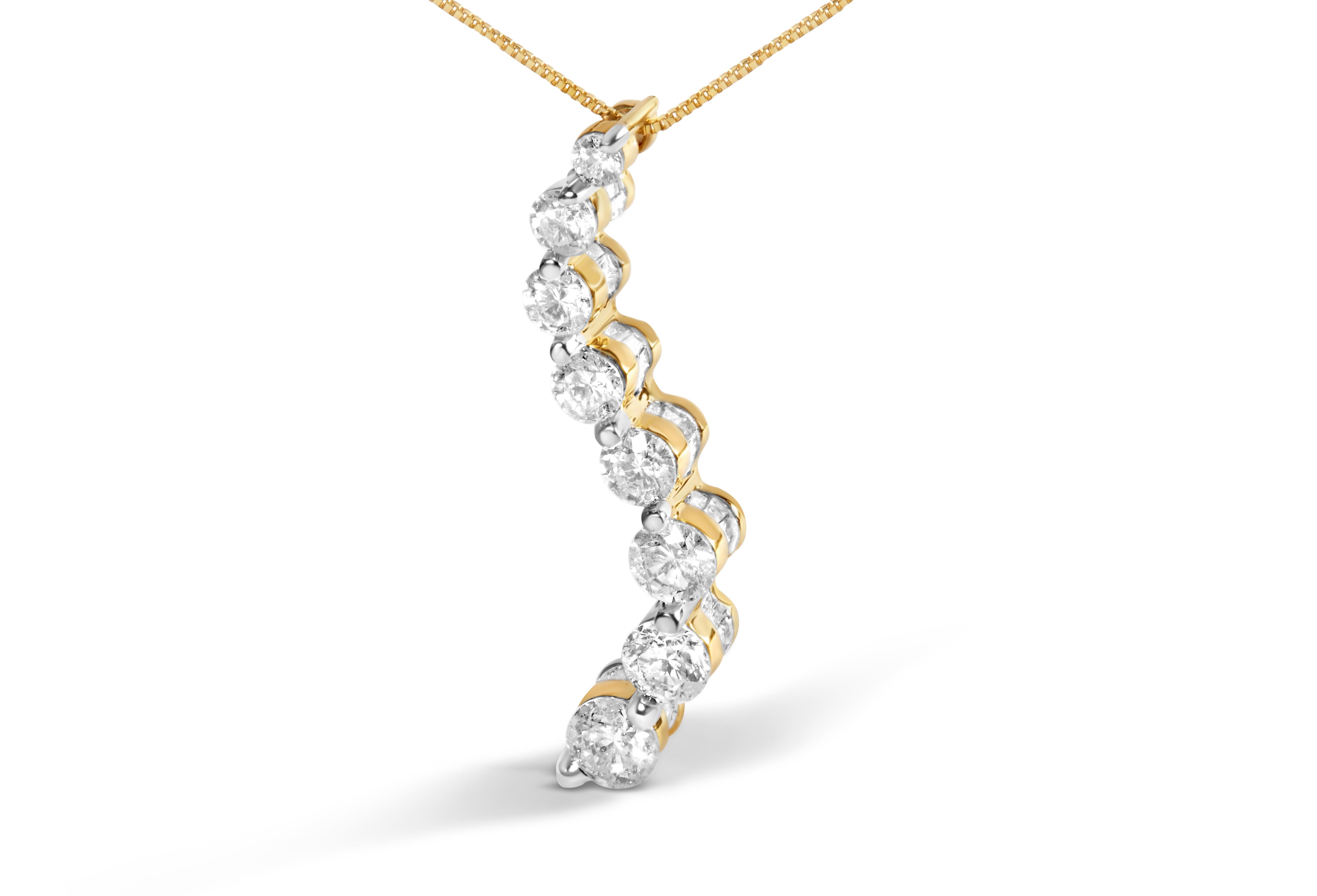Introducing an AGS certified diamond pendant necklace, a piece of art that embodies the perfect journey of love. Crafted from luxurious 14K yellow gold, this necklace features a total of 62 natural diamonds, including 8 brilliant round-cut and 54