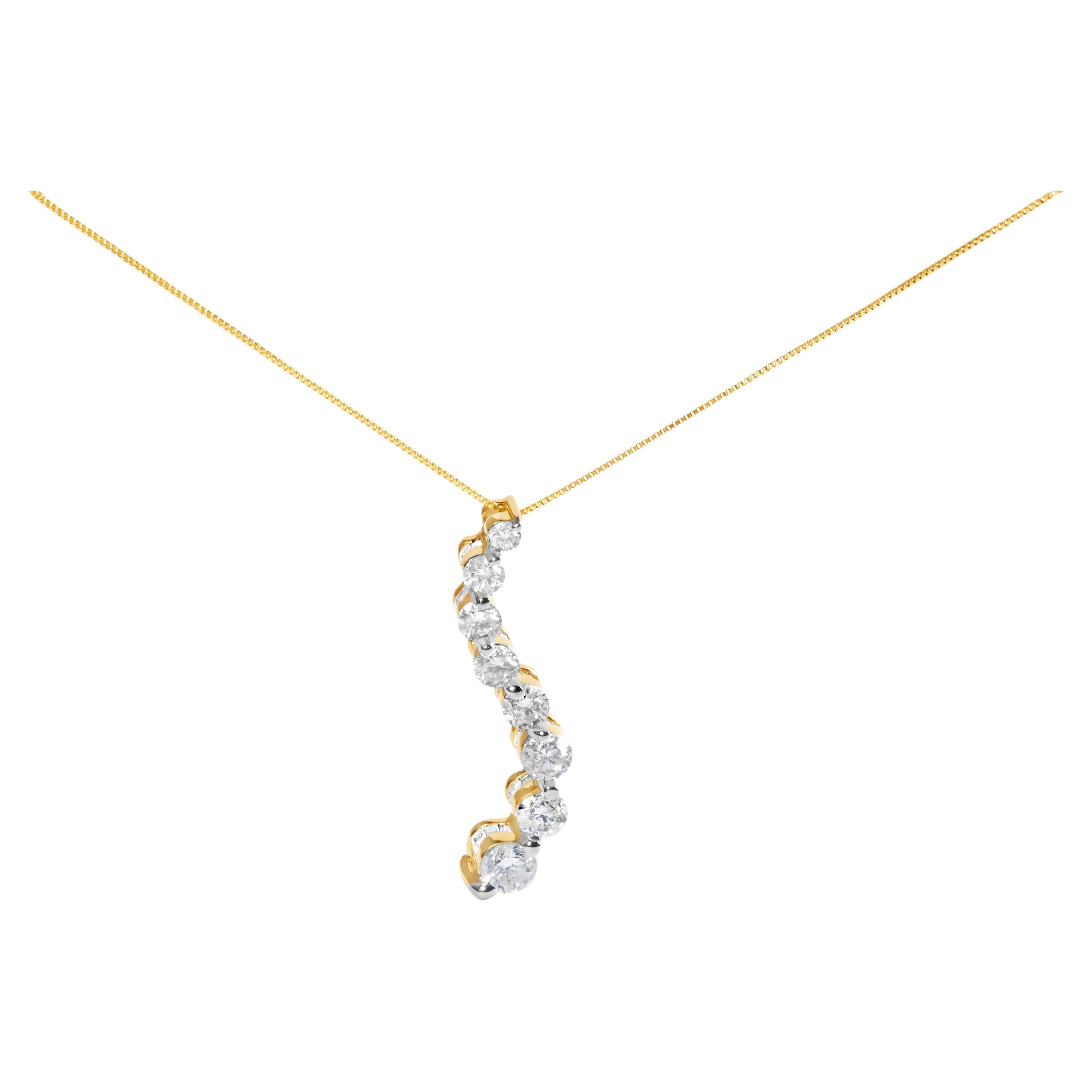 AGS Certified 14K Yellow Gold 3.0 Carat Diamond Journey Pendant Necklace For Sale
