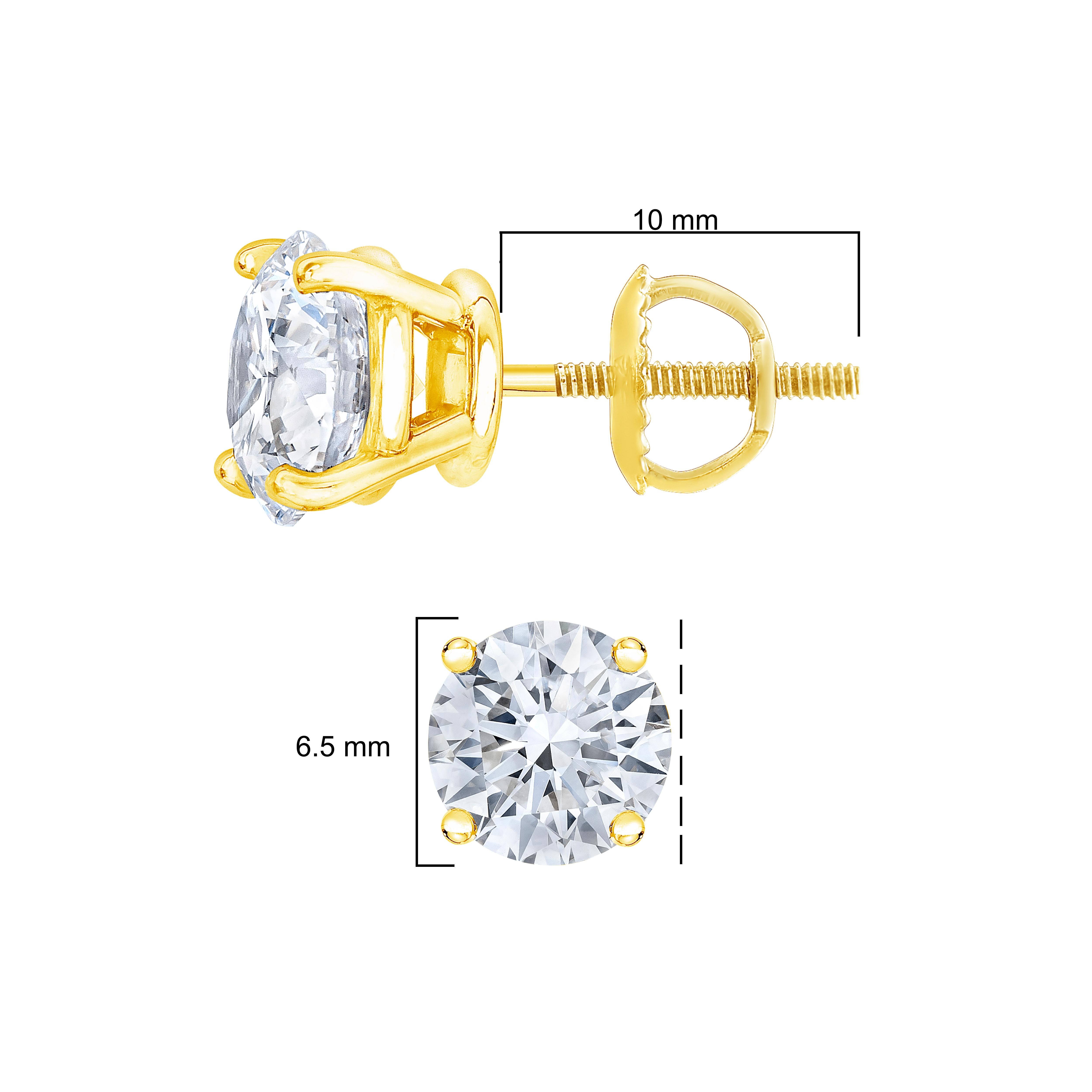 AGS Certified 2.00 Carat Diamond 14k Yellow Gold Classic Solitaire Stud Earrings In New Condition In New York, NY