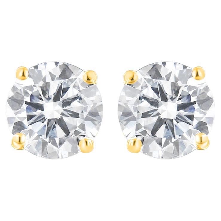 AGS Certified 2.00 Carat Diamond 14k Yellow Gold Classic Solitaire Stud Earrings