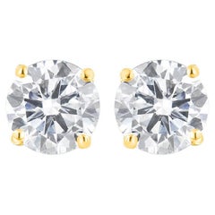 AGS Certified 2.00 Carat Diamond 14k Yellow Gold Classic Solitaire Stud Earrings