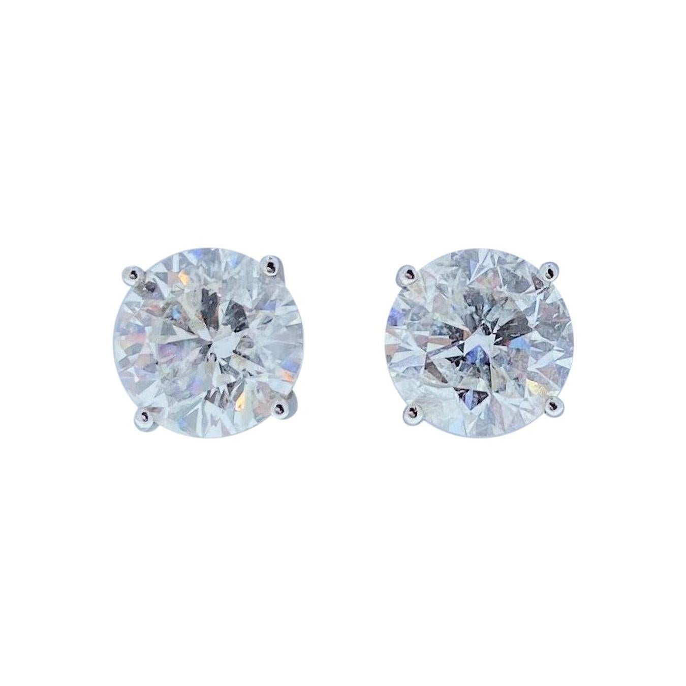 AGS Certified 5.12 Carat Total Diamond Stud Earrings in 14 Karat White Gold