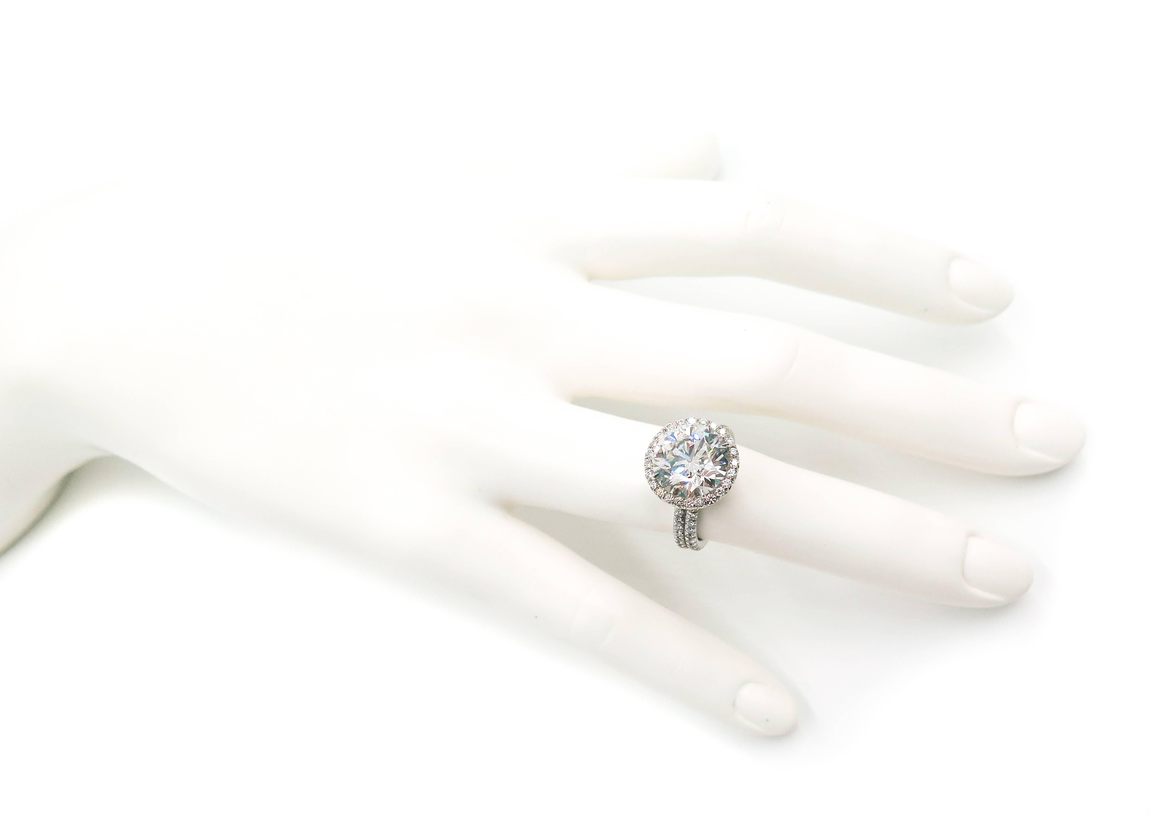 Round Cut AGS Certified 5.45 Carat Ideal Cut Round Diamond Platinum Engagement Ring