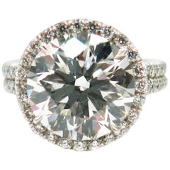 AGS Certified 5.45 Carat Ideal Cut Round Diamond Platinum Engagement Ring
