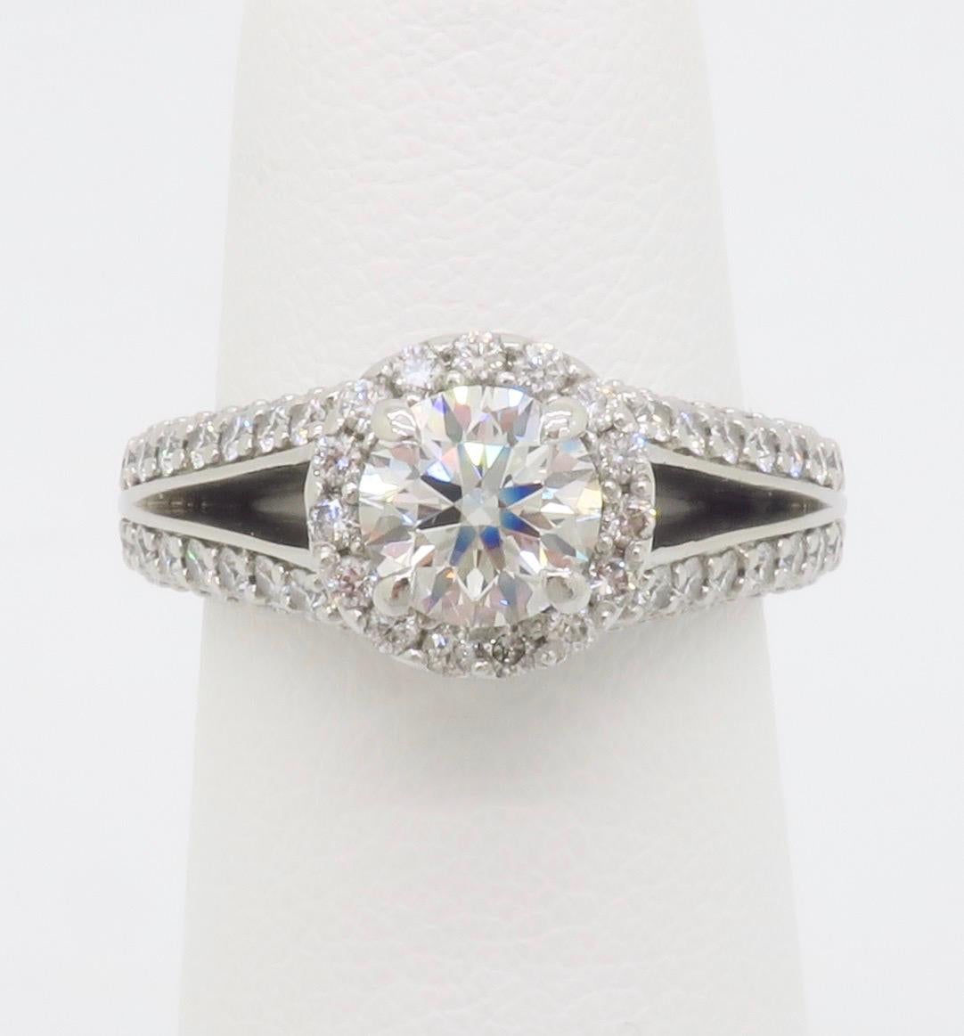 Round Cut AGS Certified Diamond Halo Engagement Ring made by Brian Gavin For Sale