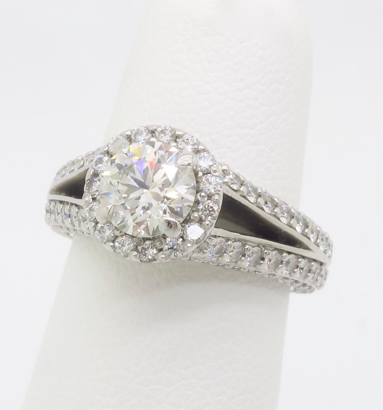 AGS Certified Diamond Halo Engagement Ring made by Brian Gavin In Excellent Condition For Sale In Webster, NY
