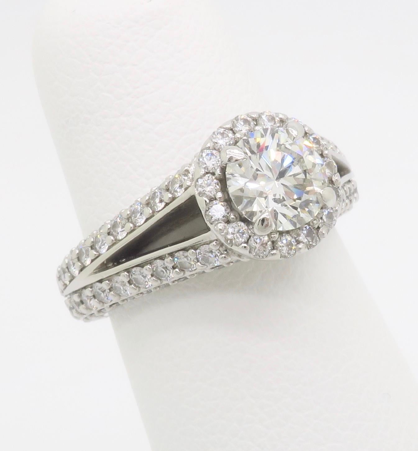 Women's AGS Certified Diamond Halo Engagement Ring made by Brian Gavin For Sale
