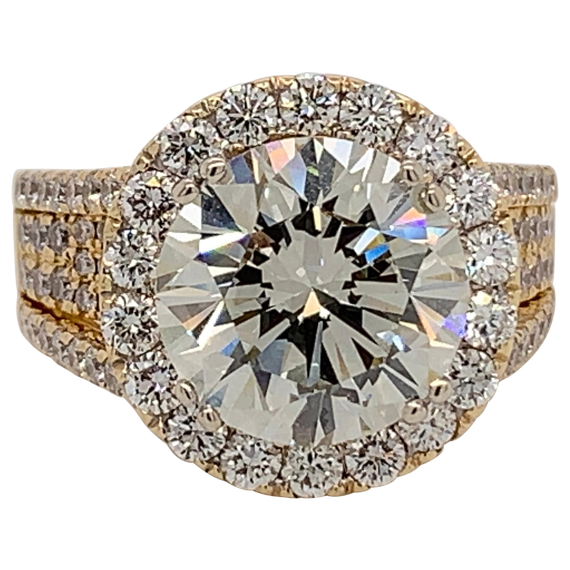 AGS Certified Natural Diamond 5.11 Carat K SI2 Gold Engagement Cocktail Ring For Sale