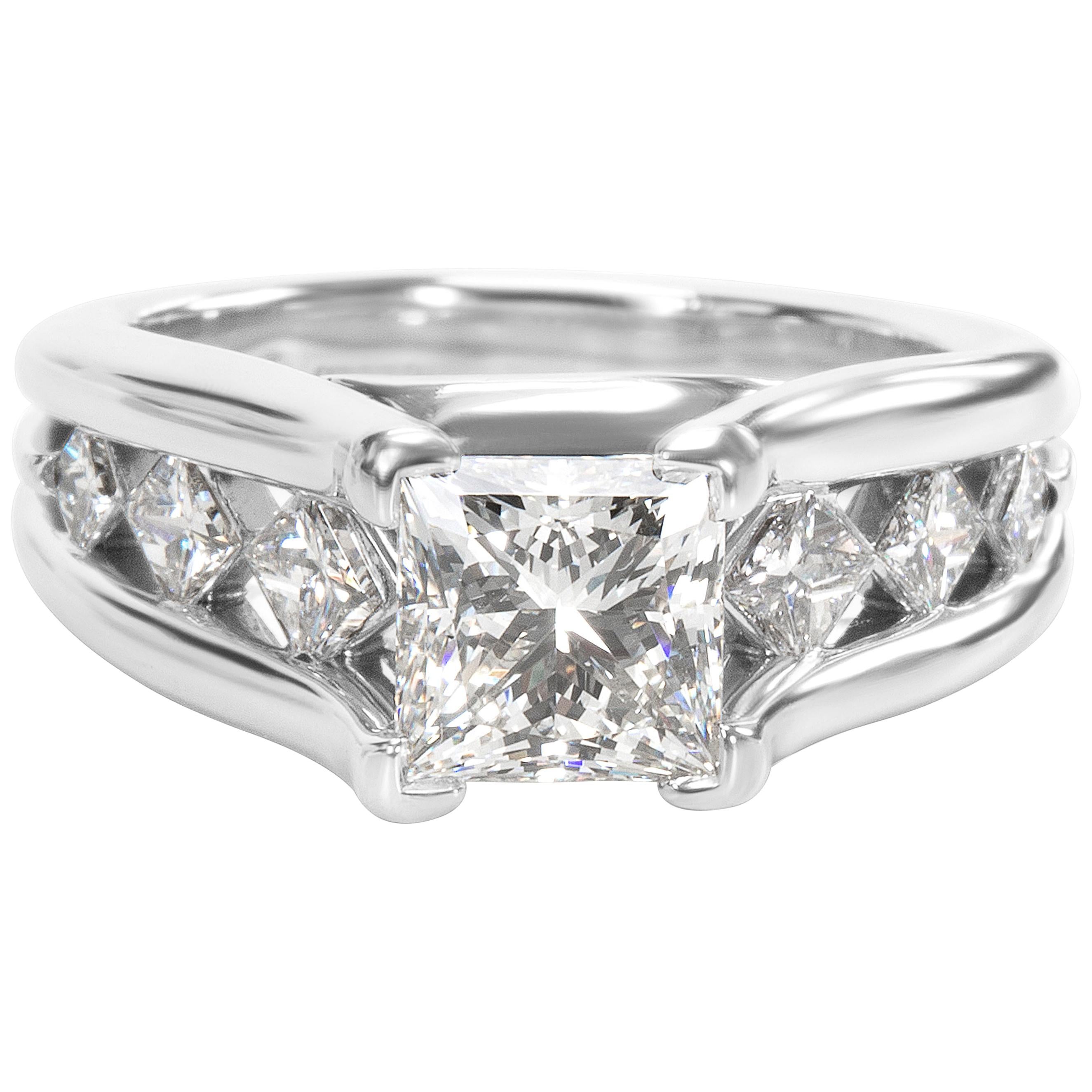 AGS Certified Princess Diamond Engagement Ring in Platinum G Vs2, 2.37 Carat
